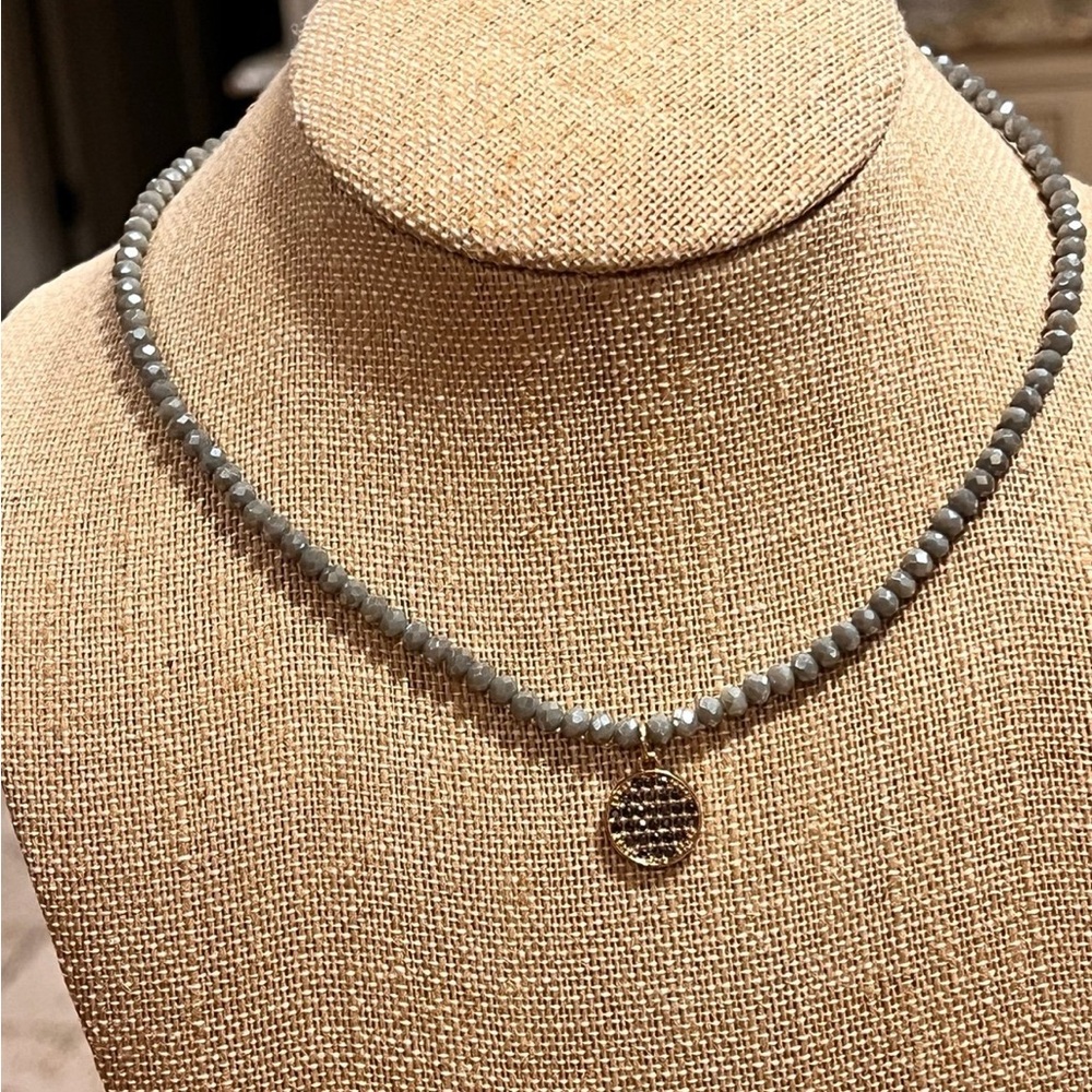 Elegant Gray Beaded Necklace with Gold Pendant by Park Lane - Picture 4 of 8